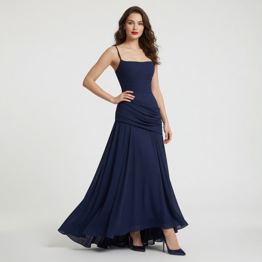 Robe maxi à encolure carrée froncée pour femme - Invité de mariage