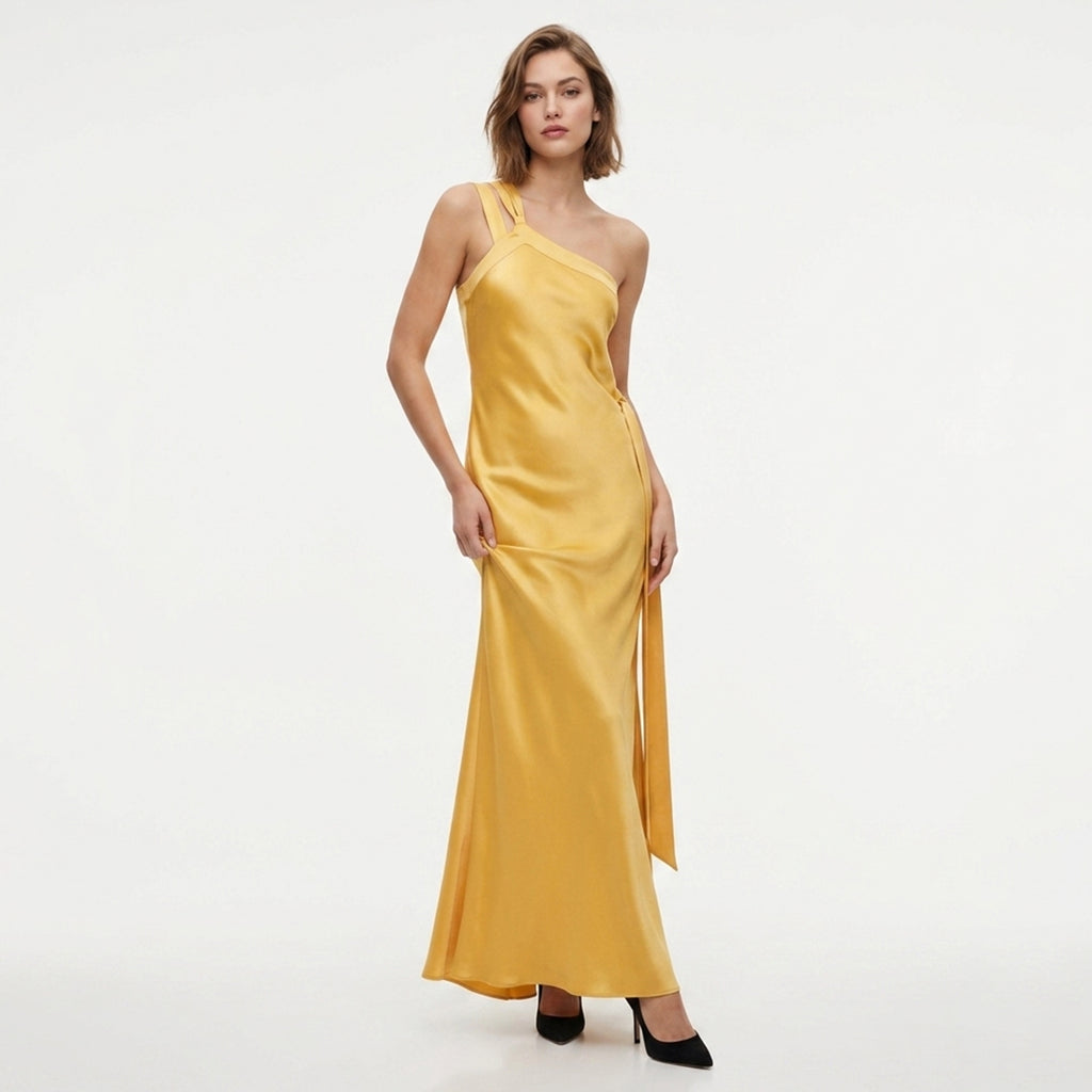 Robe maxi en satin à une épaule pour femme - Invité de mariage