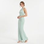 Elegant Halter Neck Ruched Maxi Dress Women's