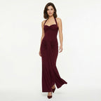 Veloire | Robe Drapée à Col Halter Maxi Chiffon d'Été
