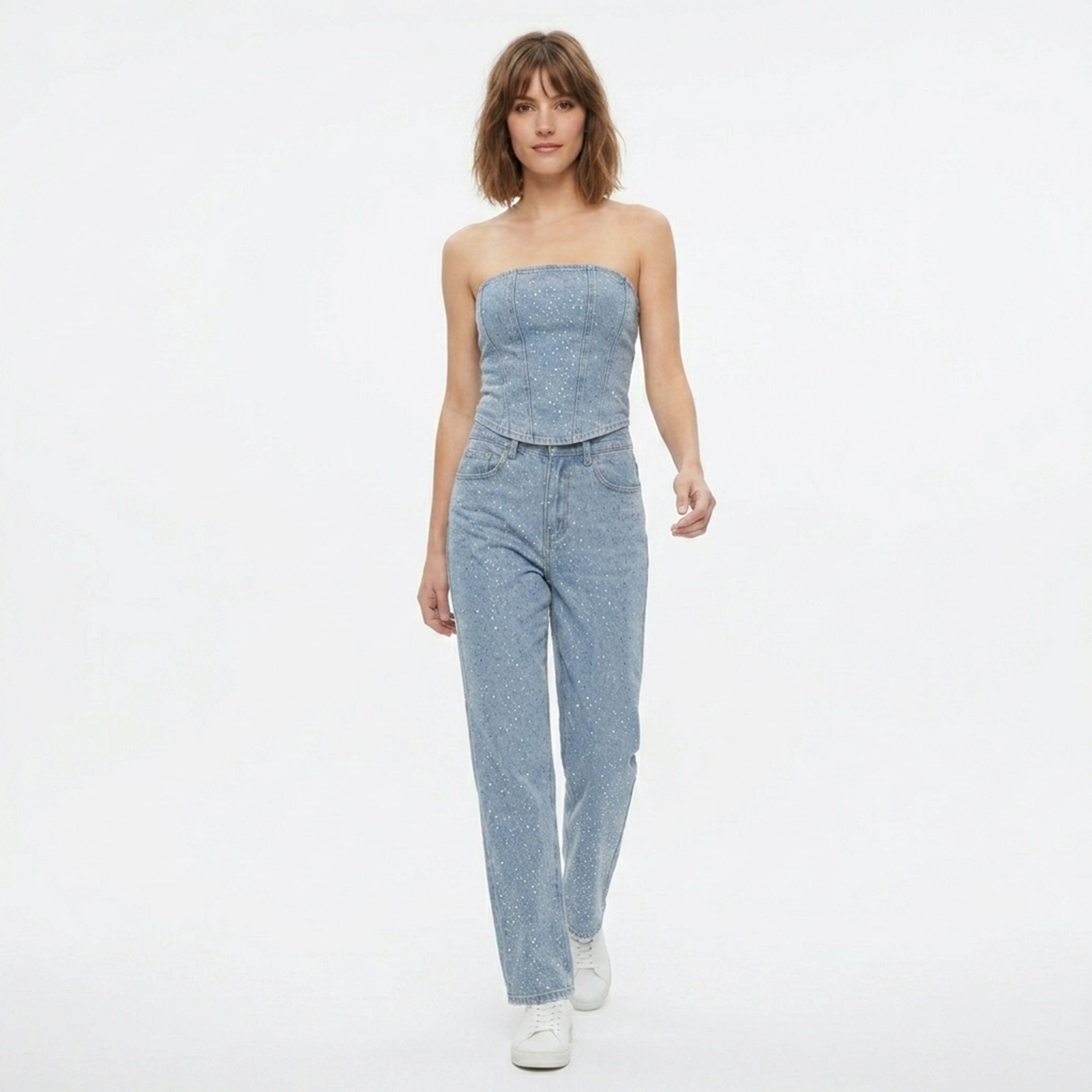 Women's Strapless Crystal Trouser Set Cocktail