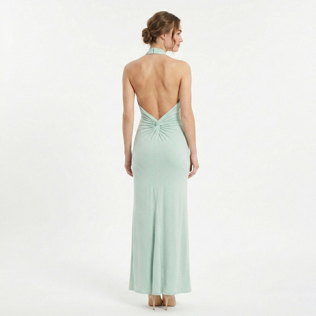 Elegant Halter Neck Ruched Maxi Dress Women's