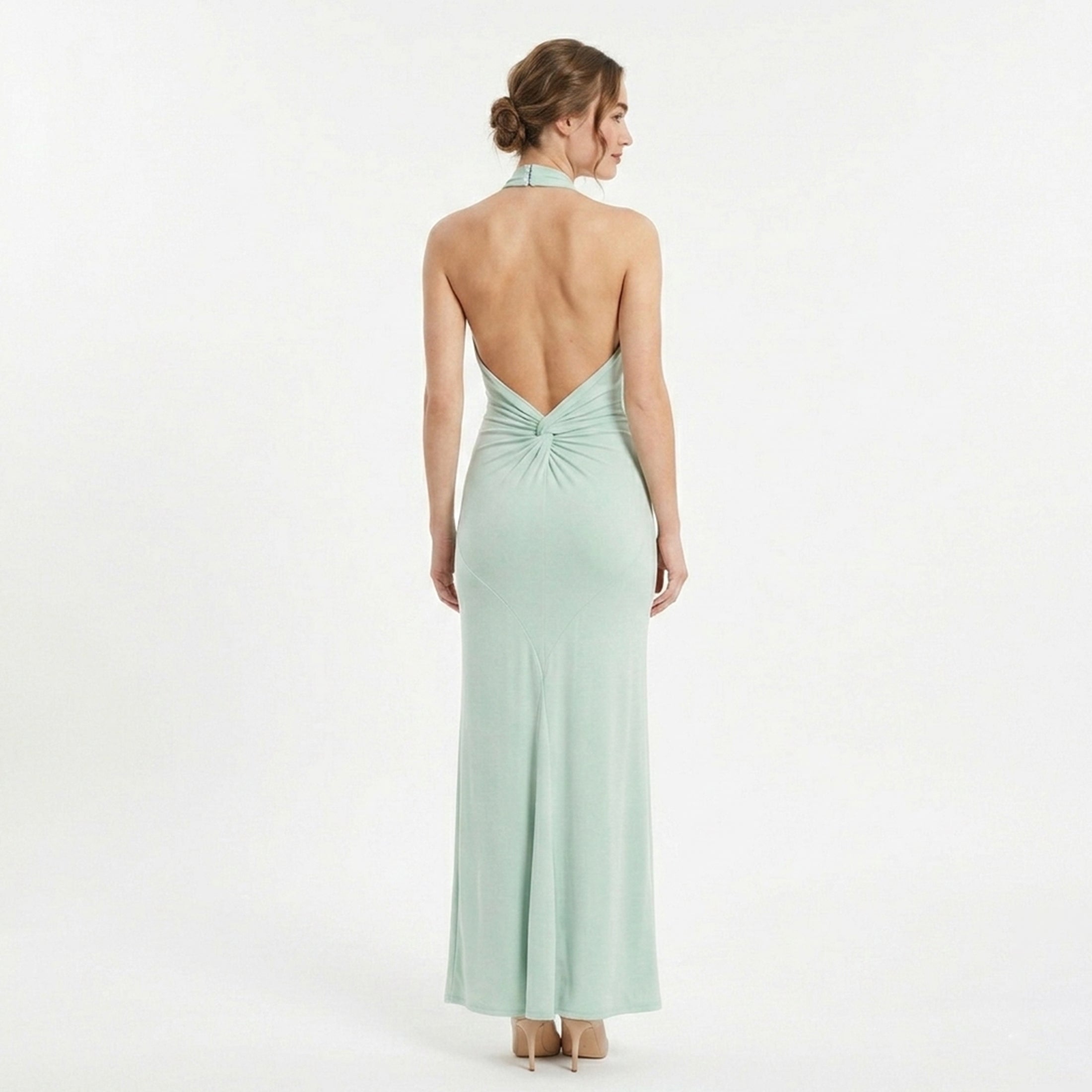 Elegant Halter Neck Ruched Maxi Dress Women's