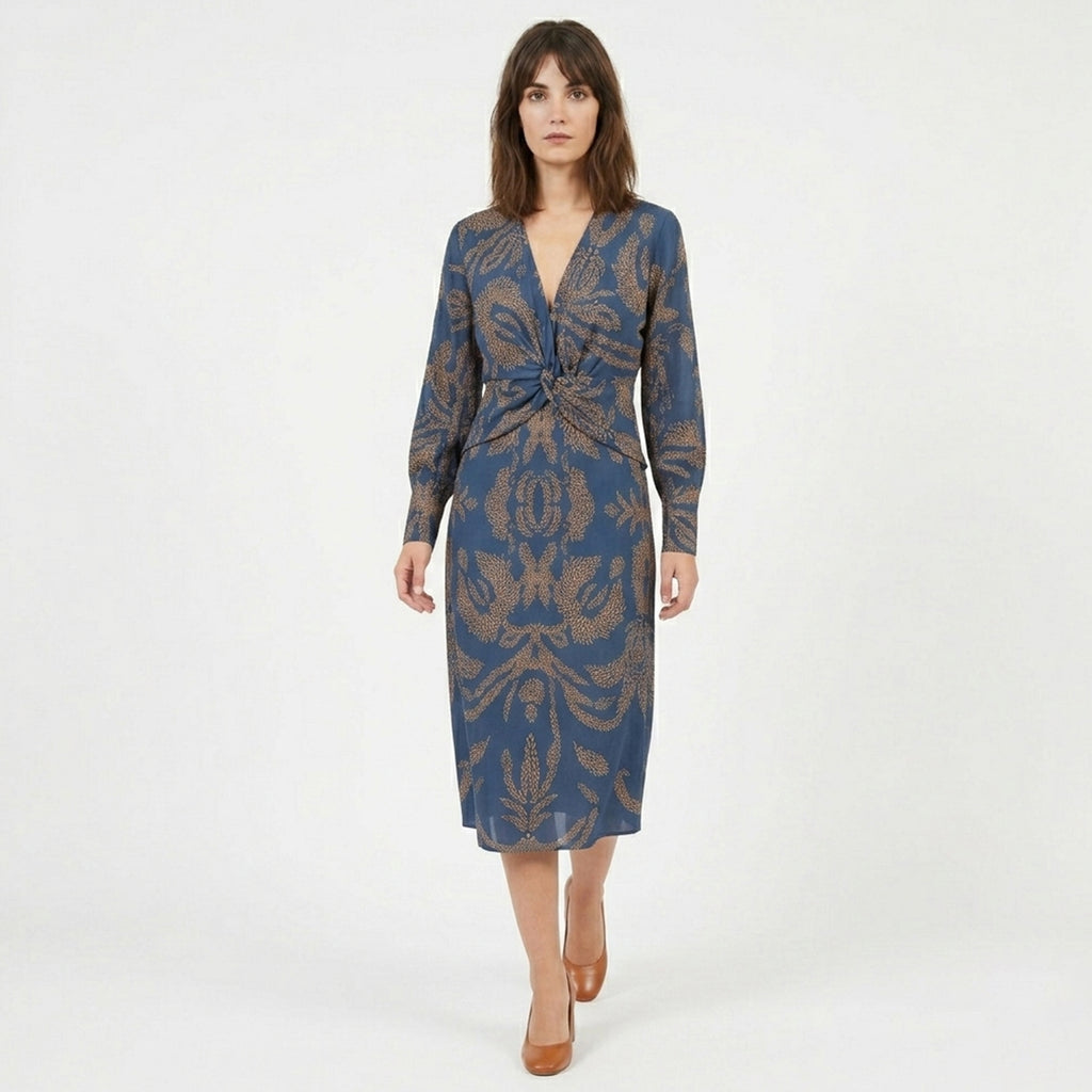 Robe midi imprimée à col en V pour femmes, été décontractée