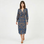 Robe midi imprimée à col en V pour femmes, été décontractée