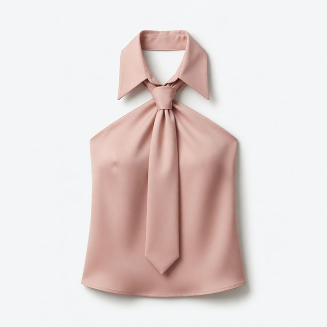 Women's Sleeveless Halter Neck Tie Blouse Summer