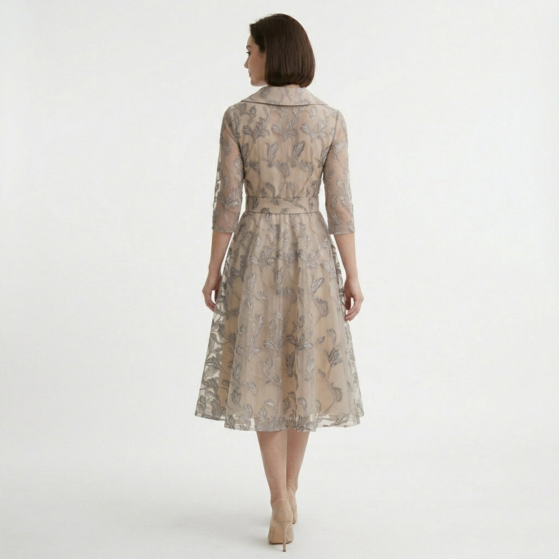 Robe midi A-Line en tulle floral brodé pour femmes
