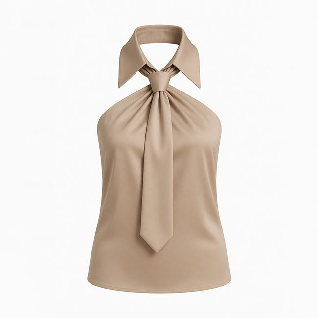 Women's Sleeveless Halter Neck Tie Blouse Summer