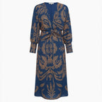 Robe midi imprimée à col en V pour femmes, été décontractée