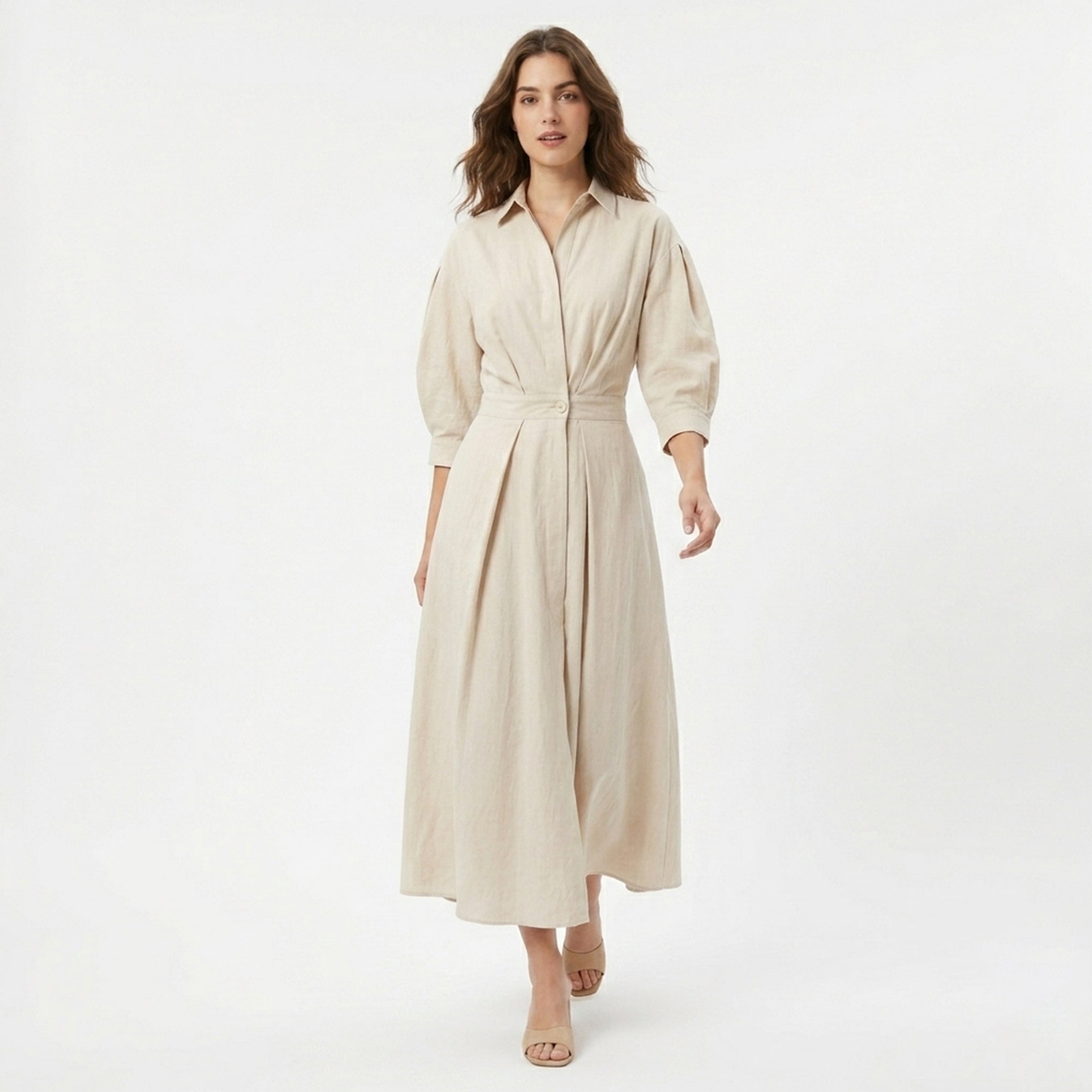 Women's Belted Button Front Maxi Dress Summer