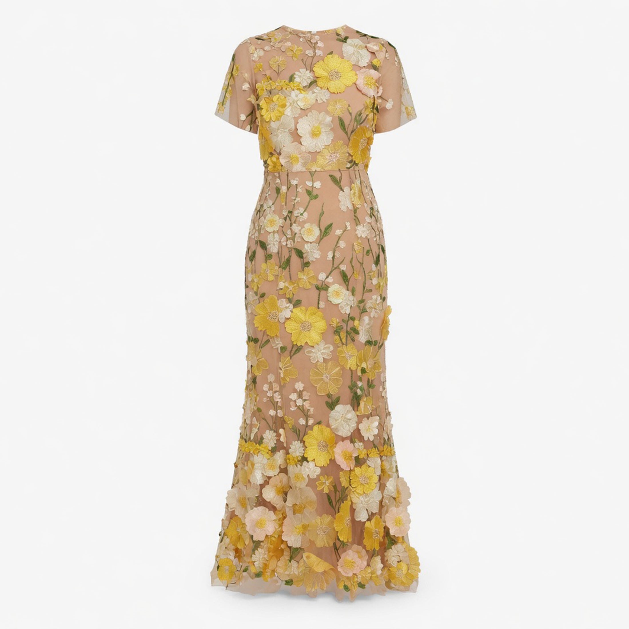 Robe Maxi à Col Montant avec Appliqué Floral Élégante pour Femme
