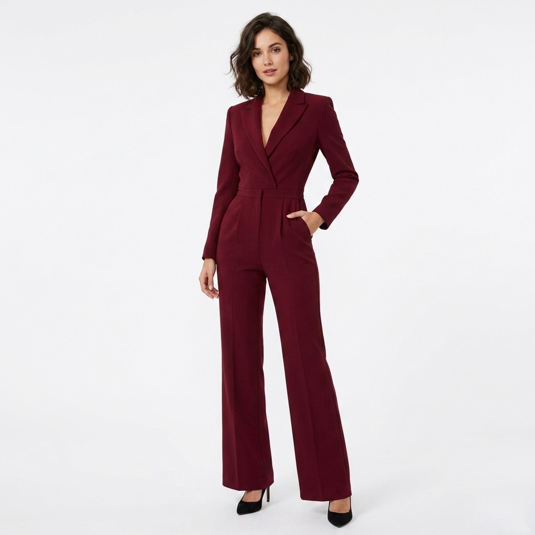 Veloire | Combinaison Femme Col V Manches Longues Pantalon Large