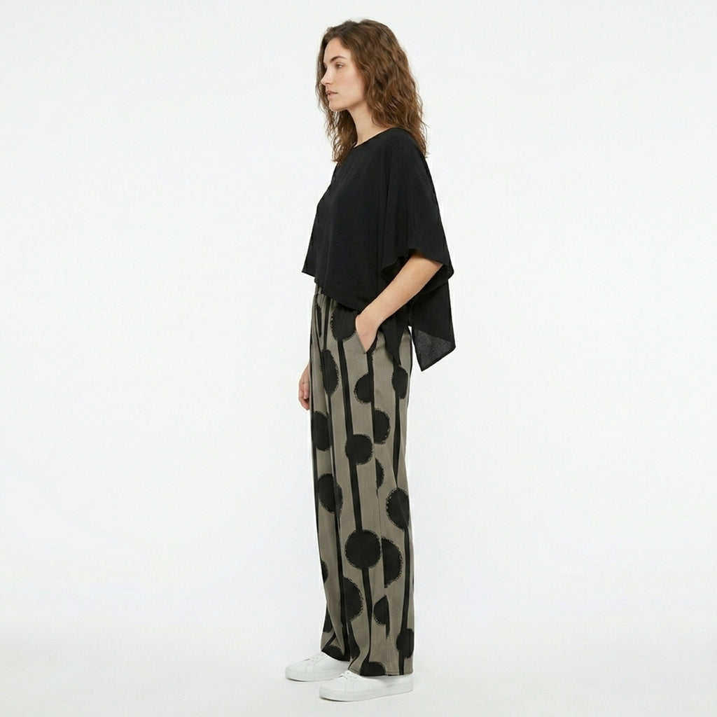 Black Printed Two Piece Trousers Set Women Summer