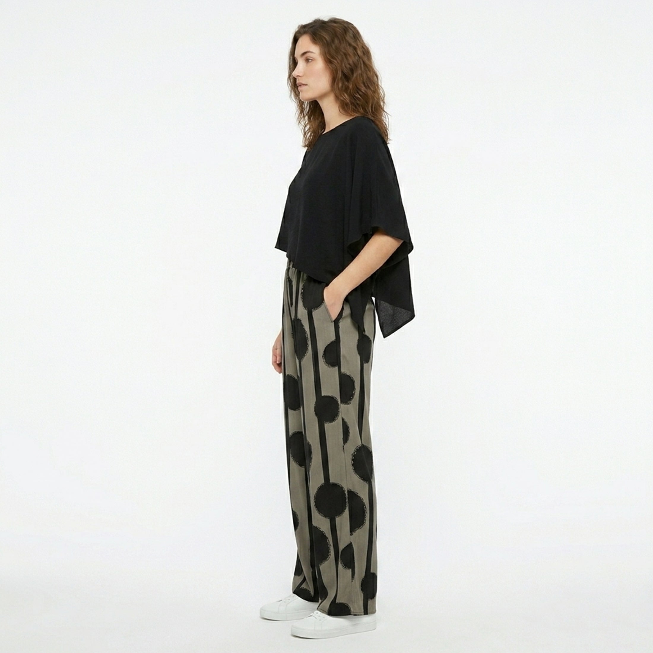 Black Printed Two Piece Trousers Set Women Summer