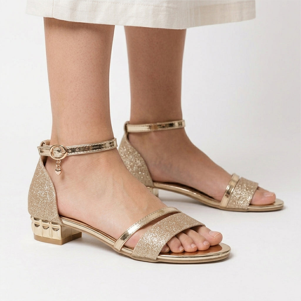 Veloire | Women's Leather Low Heel Buckle Sandals