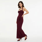 Veloire | Robe Drapée à Col Halter Maxi Chiffon d'Été