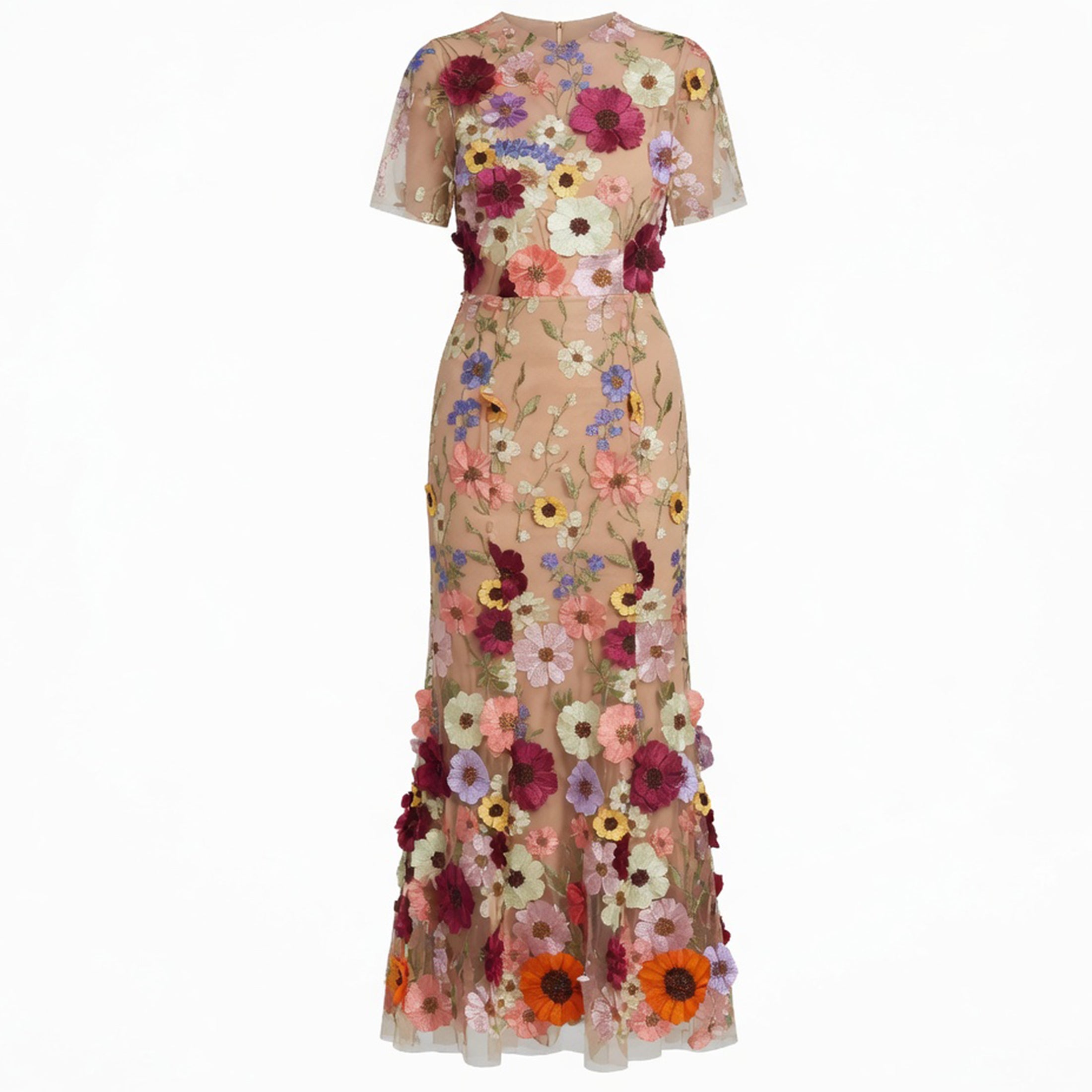 Robe Maxi à Col Montant avec Appliqué Floral Élégante pour Femme