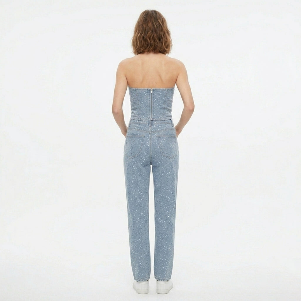 Women's Strapless Crystal Trouser Set Cocktail