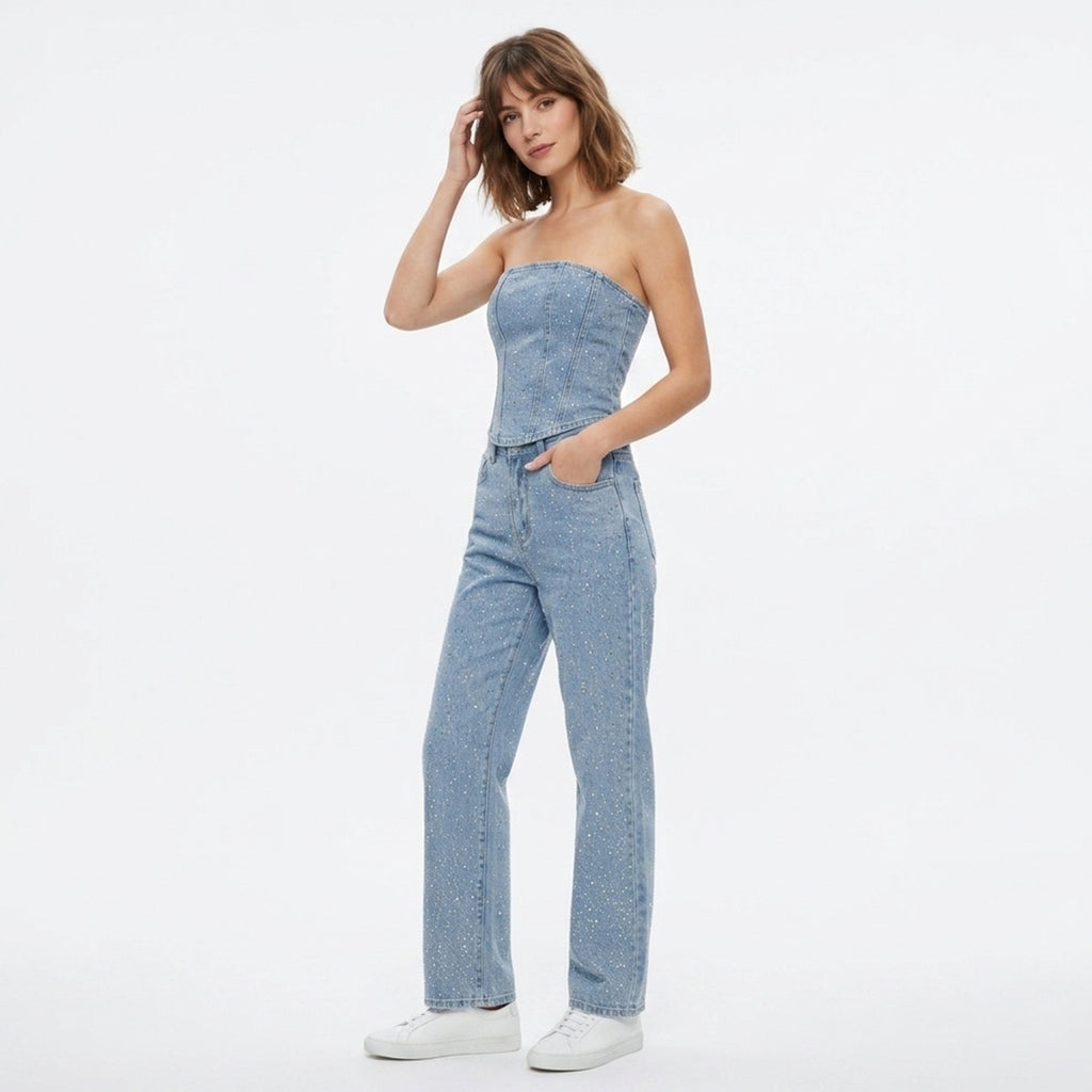 Women's Strapless Crystal Trouser Set Cocktail