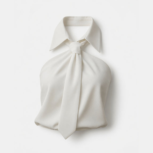 Women's Sleeveless Halter Neck Tie Blouse Summer