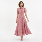 Robe Maxi Ceinturée Rose Invité de Mariage Femme