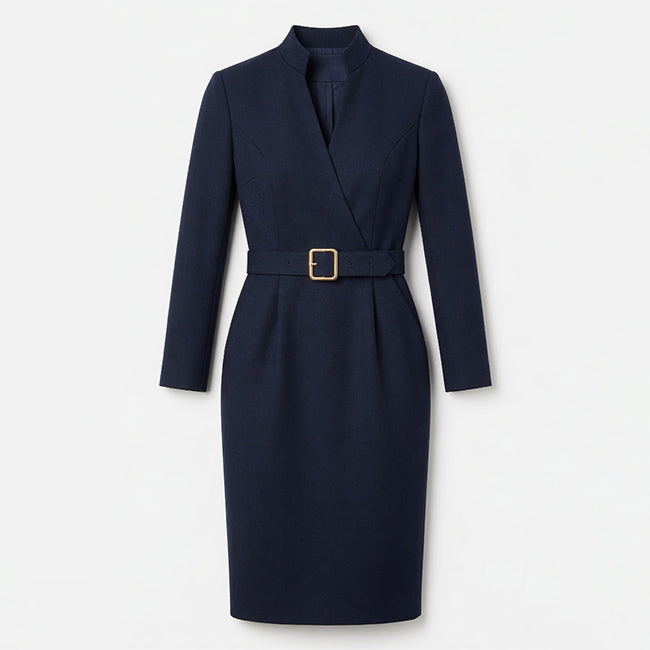 Robe midi fourreau à col montant ceinturée élégante pour femmes