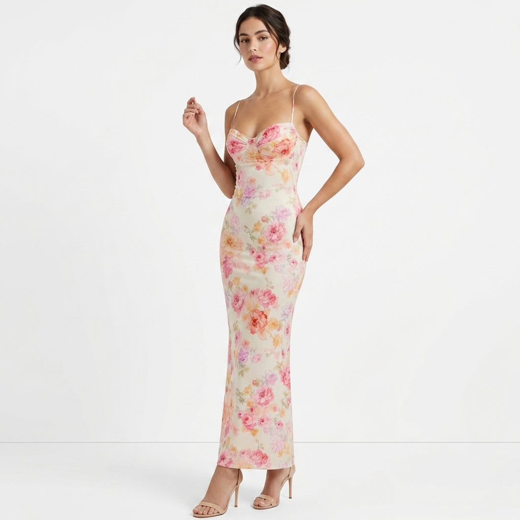 Spaghetti Strap Floral Maxi Dress for Summer Events
