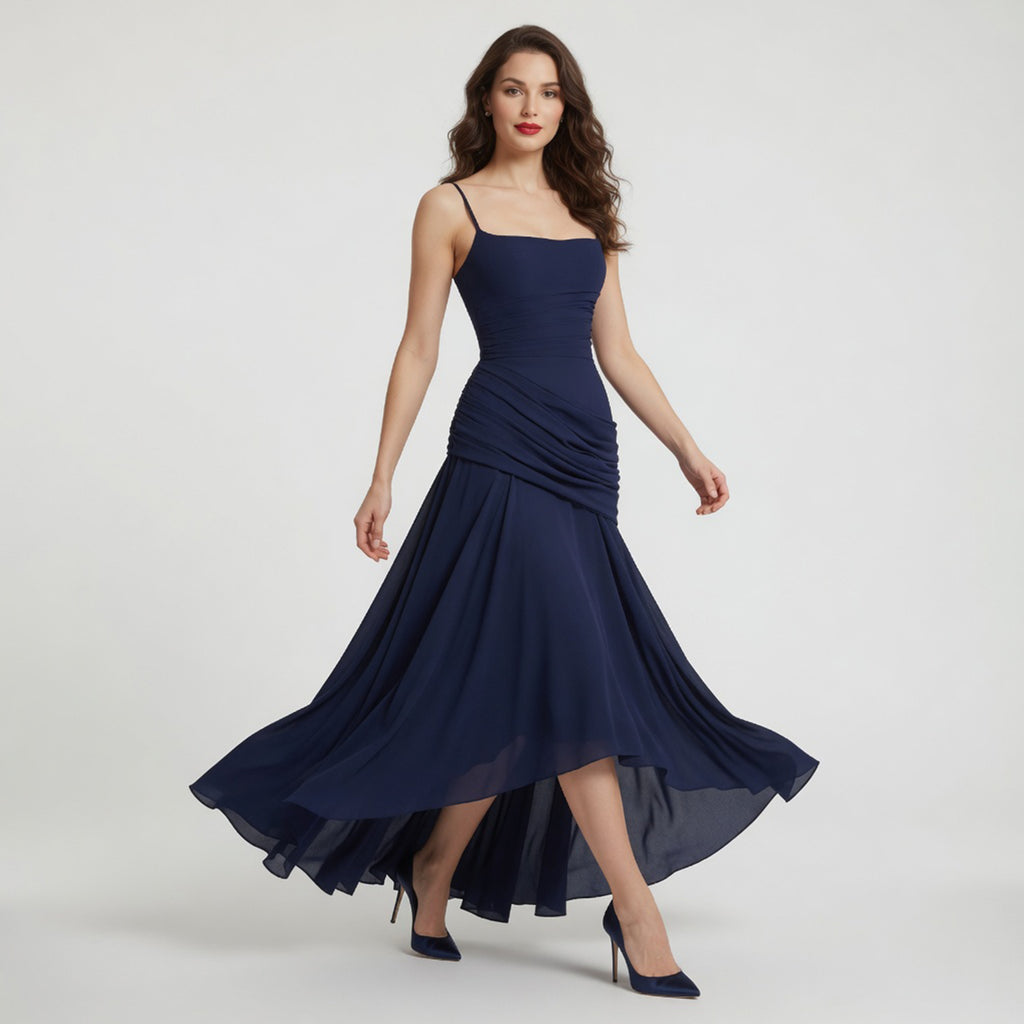 Robe maxi à encolure carrée froncée pour femme - Invité de mariage