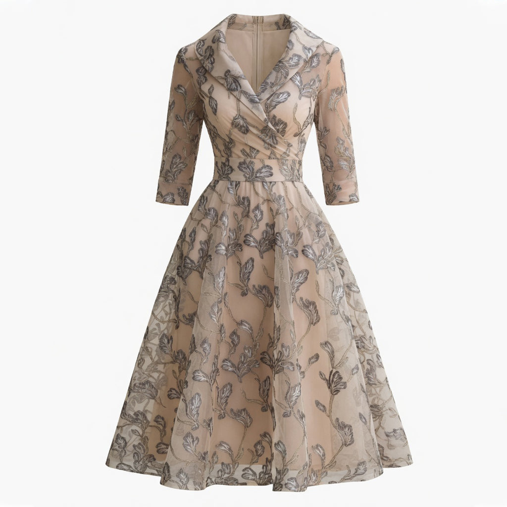 Robe midi A-Line en tulle floral brodé pour femmes