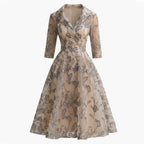 Robe midi A-Line en tulle floral brodé pour femmes