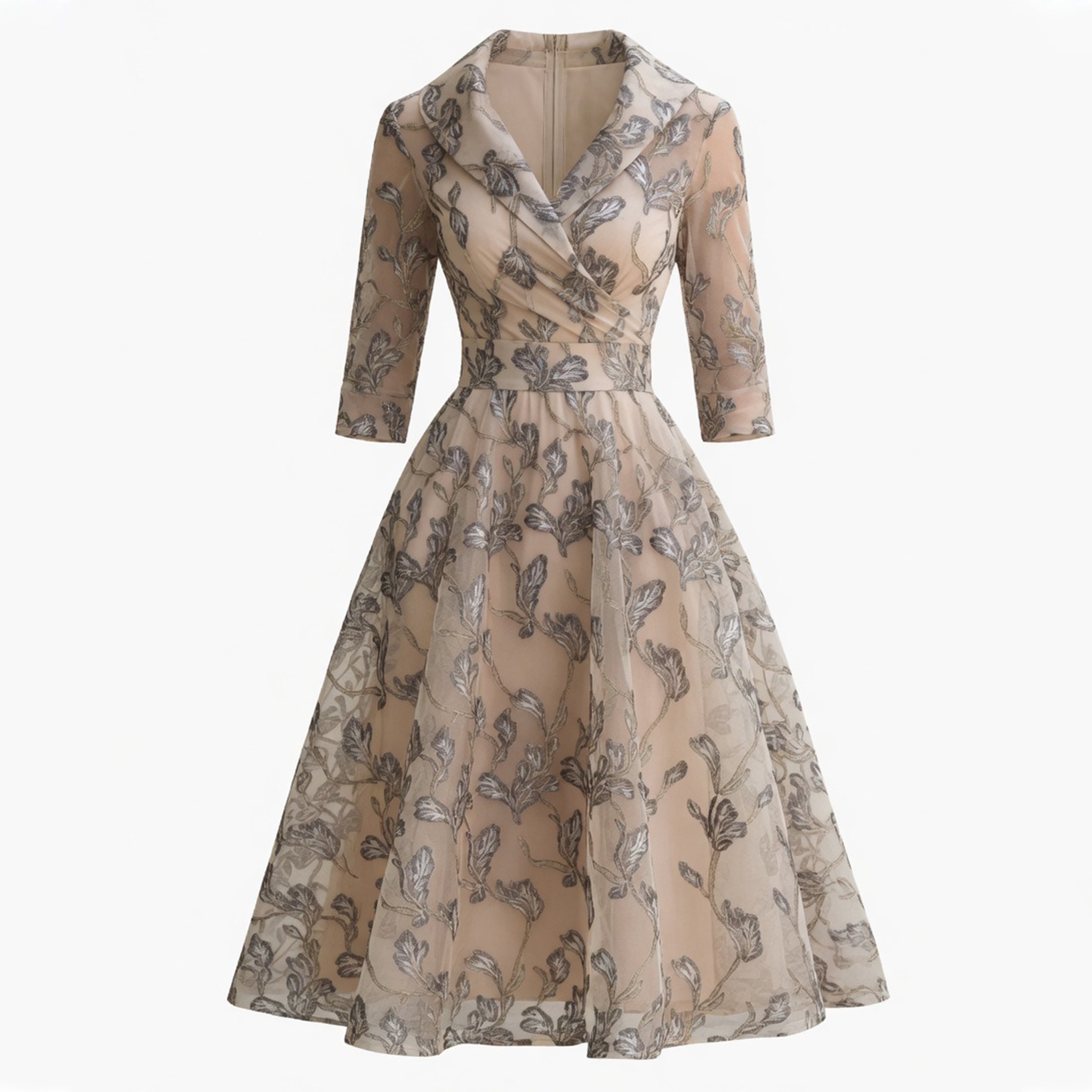 Robe midi A-Line en tulle floral brodé pour femmes