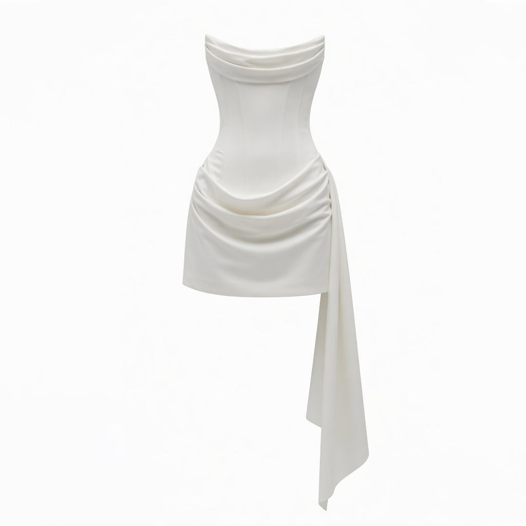 Veloire | Robe de cocktail sans manches en satin pour femme avec traîne en forme de poisson