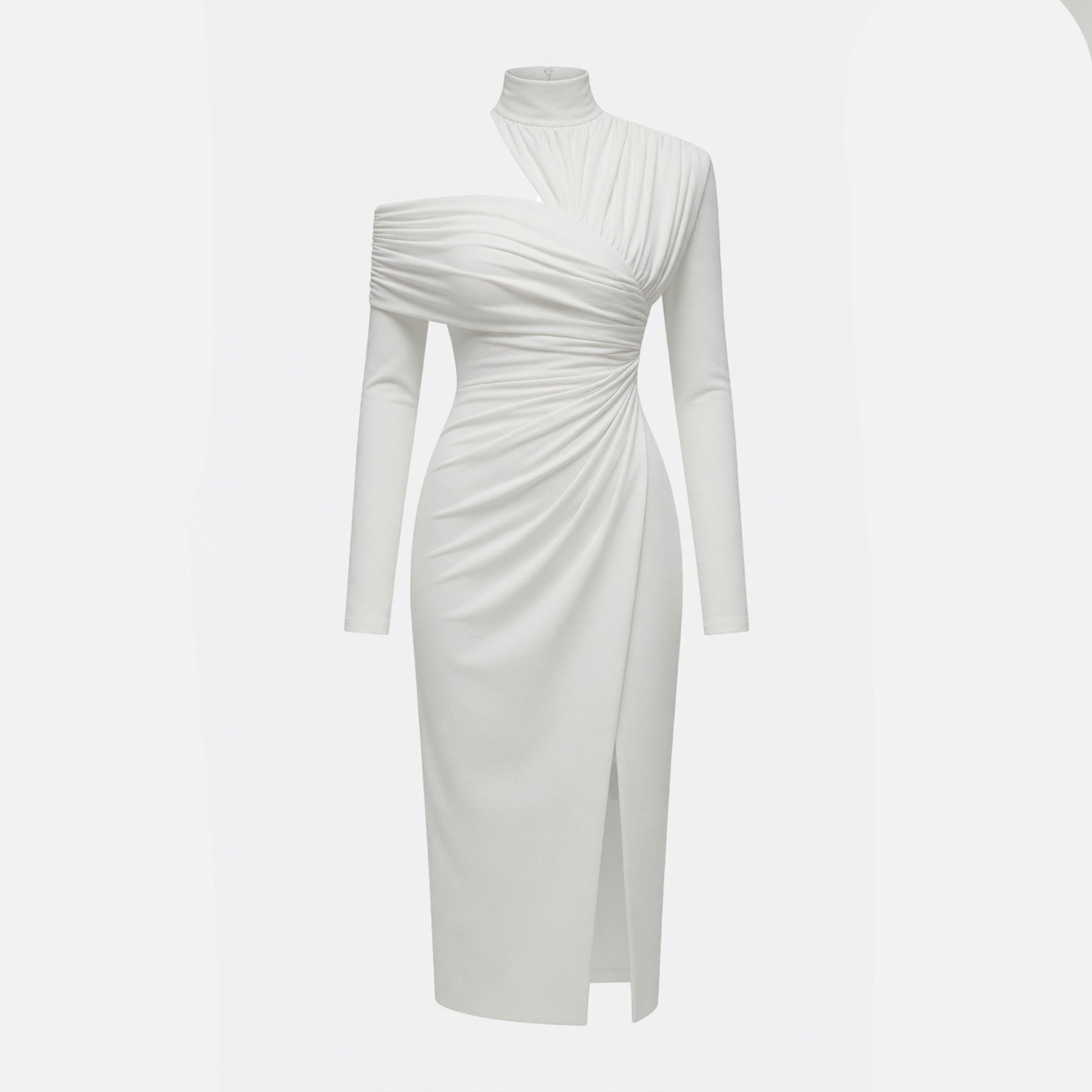 Veloire | Robe à manches longues asymétrique plissée à col montant pour femmes