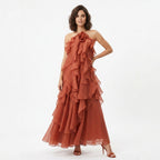 Robe maxi à volants à col halter élégante pour femmes