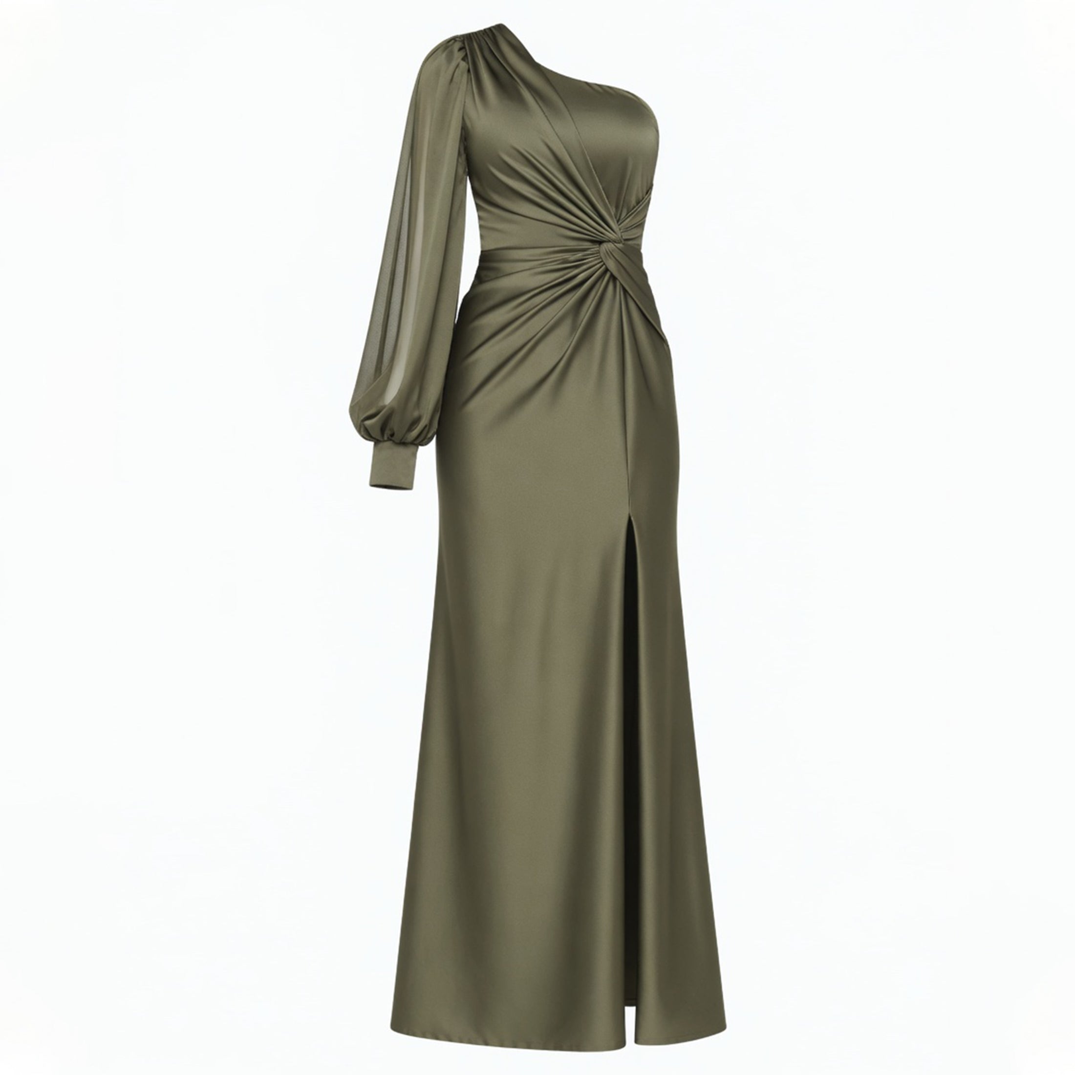 Robe Maxi Satin Épaule Dénudée Fente Invité de Mariage Femme