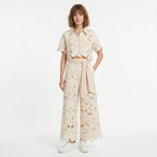 Ensemble de top court en dentelle découpée et pantalon large pour femmes