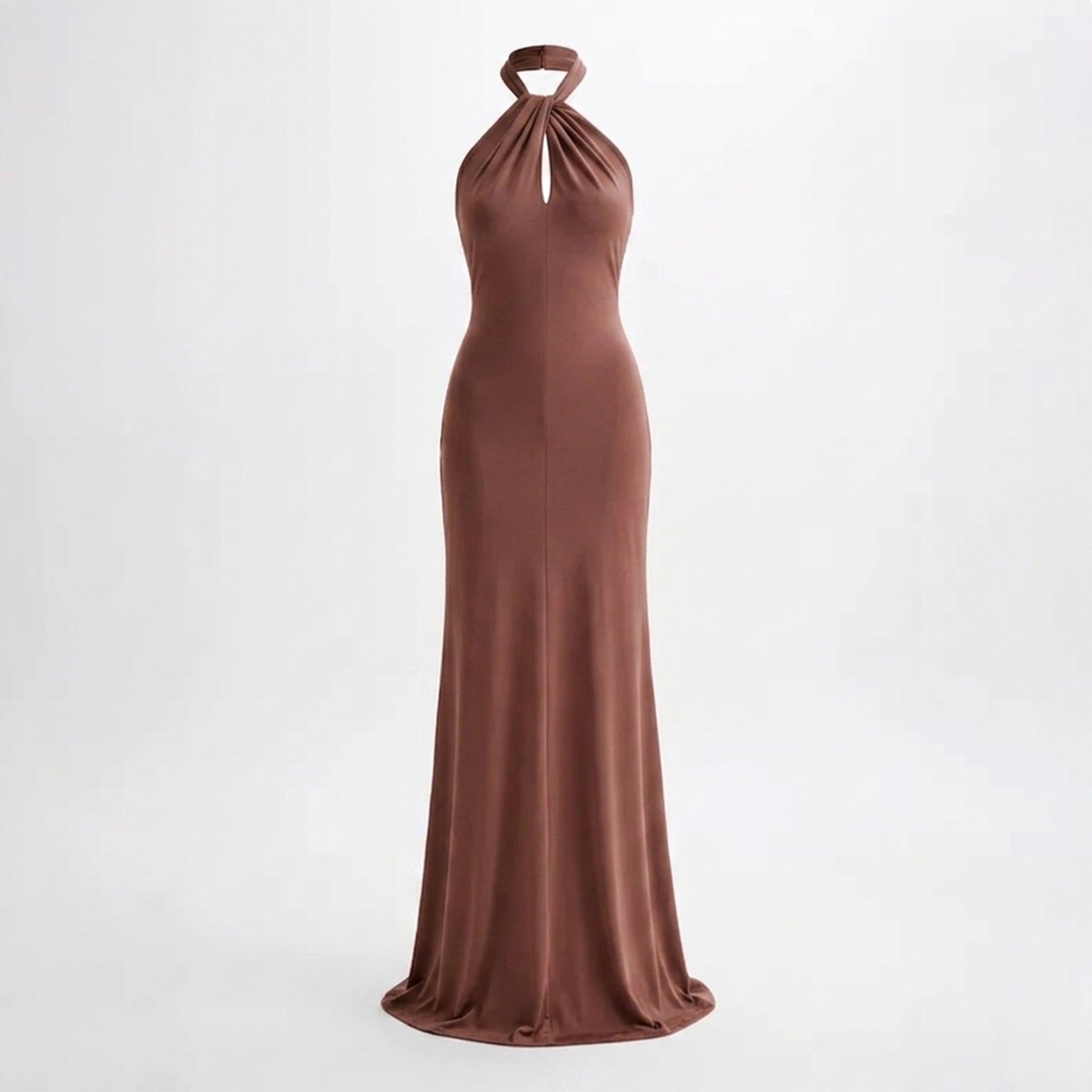 Robe Maxi Femme Élégante à Col Halter Froncée