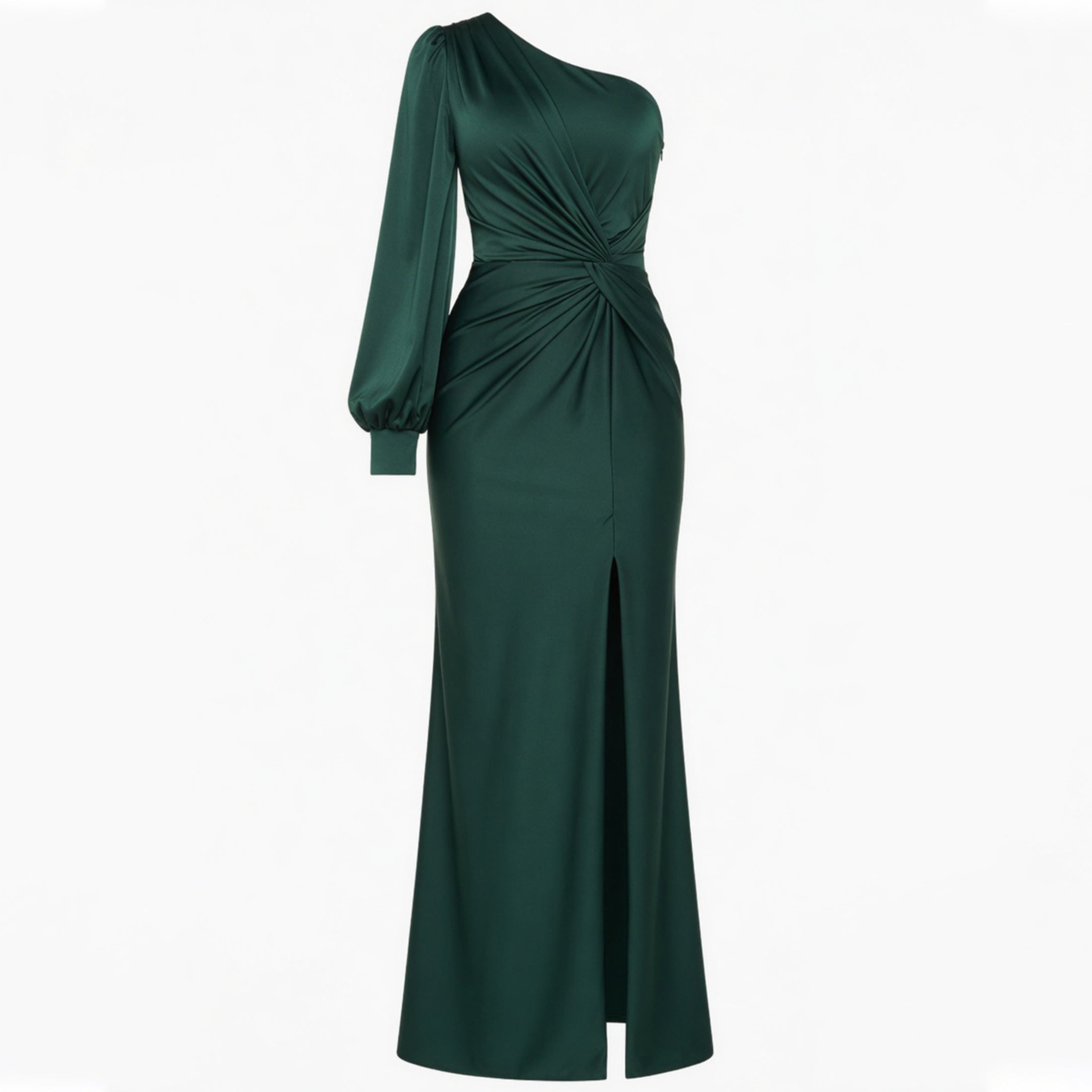 Robe Maxi Satin Épaule Dénudée Fente Invité de Mariage Femme