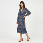 Robe midi imprimée à col en V pour femmes, été décontractée