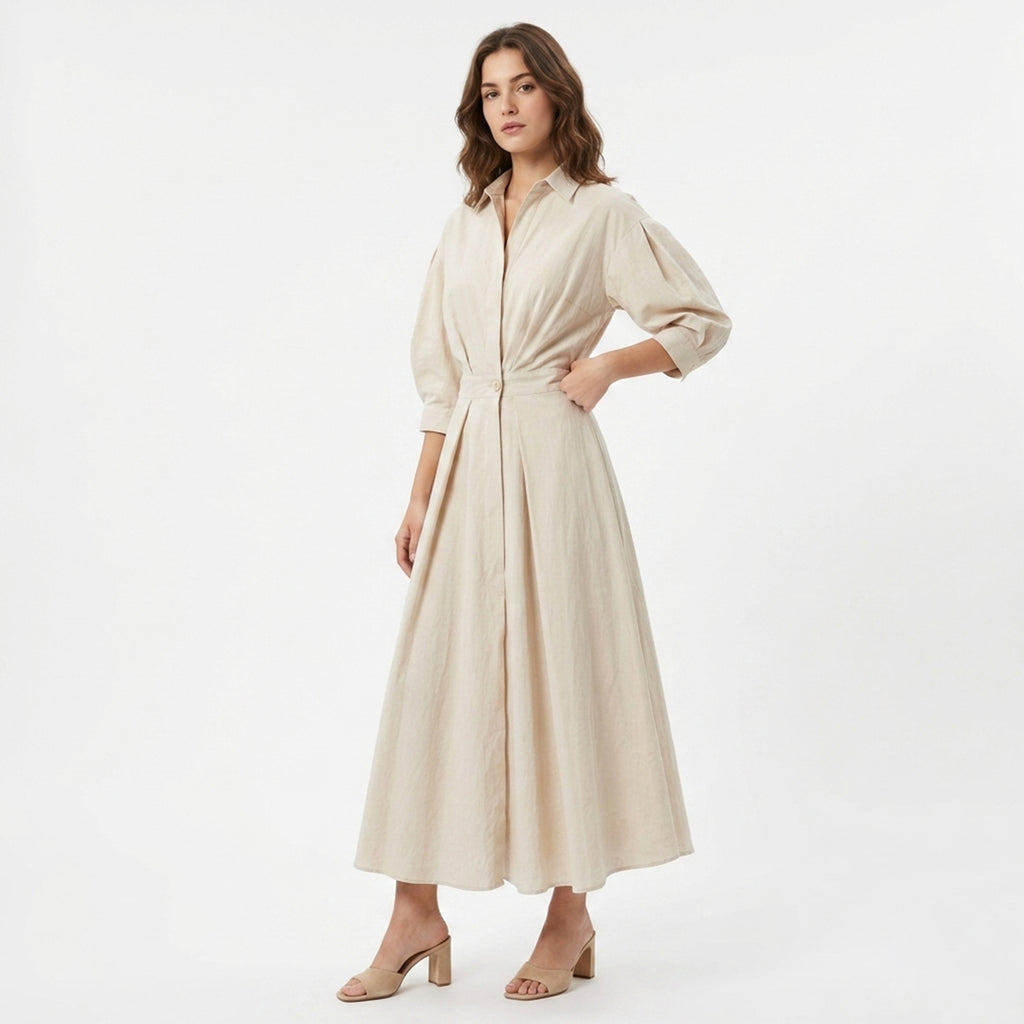 Women's Belted Button Front Maxi Dress Summer