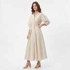 Women's Belted Button Front Maxi Dress Summer