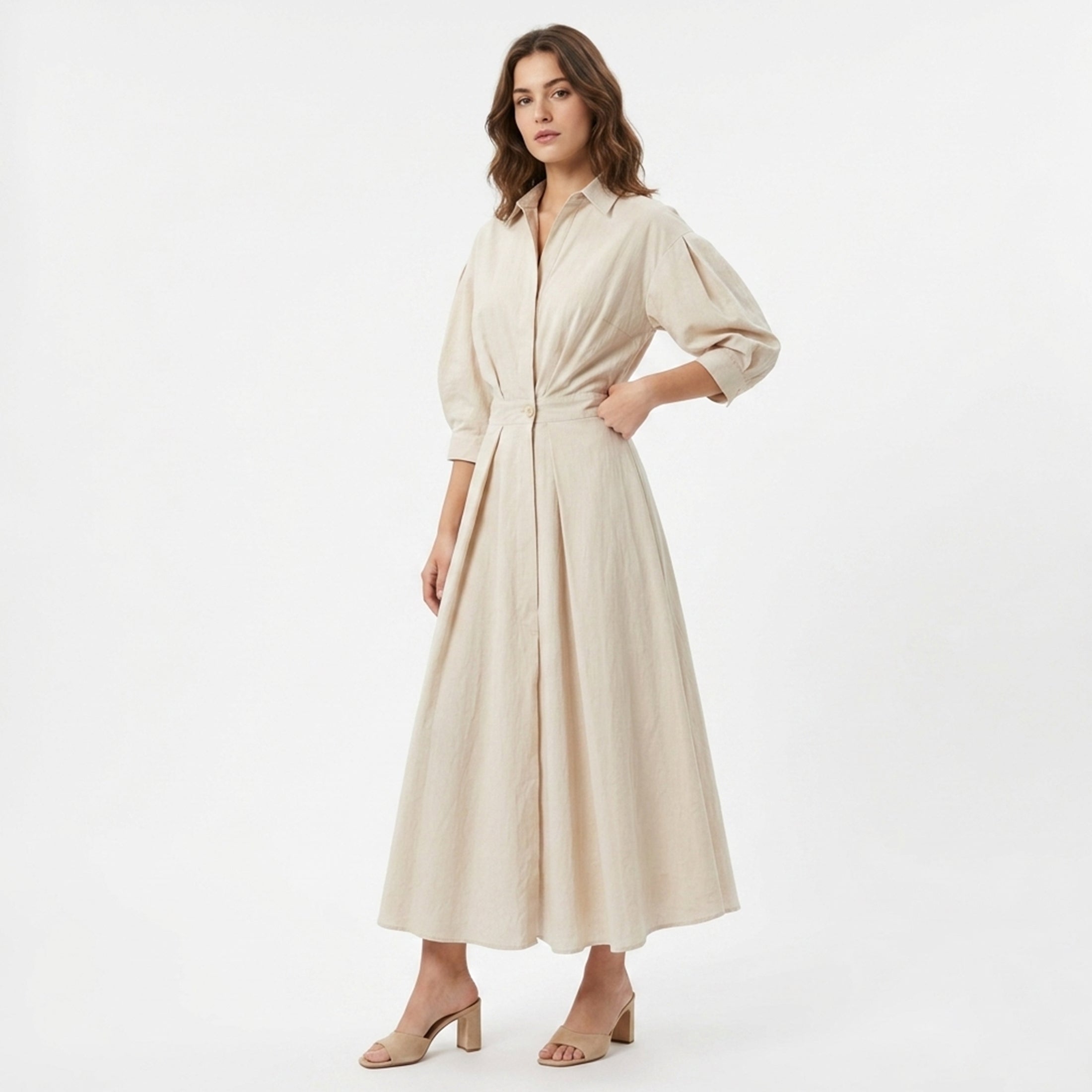 Women's Belted Button Front Maxi Dress Summer