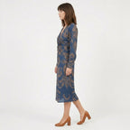 Robe midi imprimée à col en V pour femmes, été décontractée