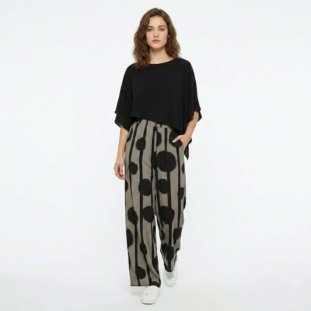 Black Printed Two Piece Trousers Set Women Summer