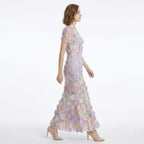 Robe Maxi à Col Montant avec Appliqué Floral Élégante pour Femme