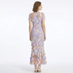 Robe Maxi à Col Montant avec Appliqué Floral Élégante pour Femme