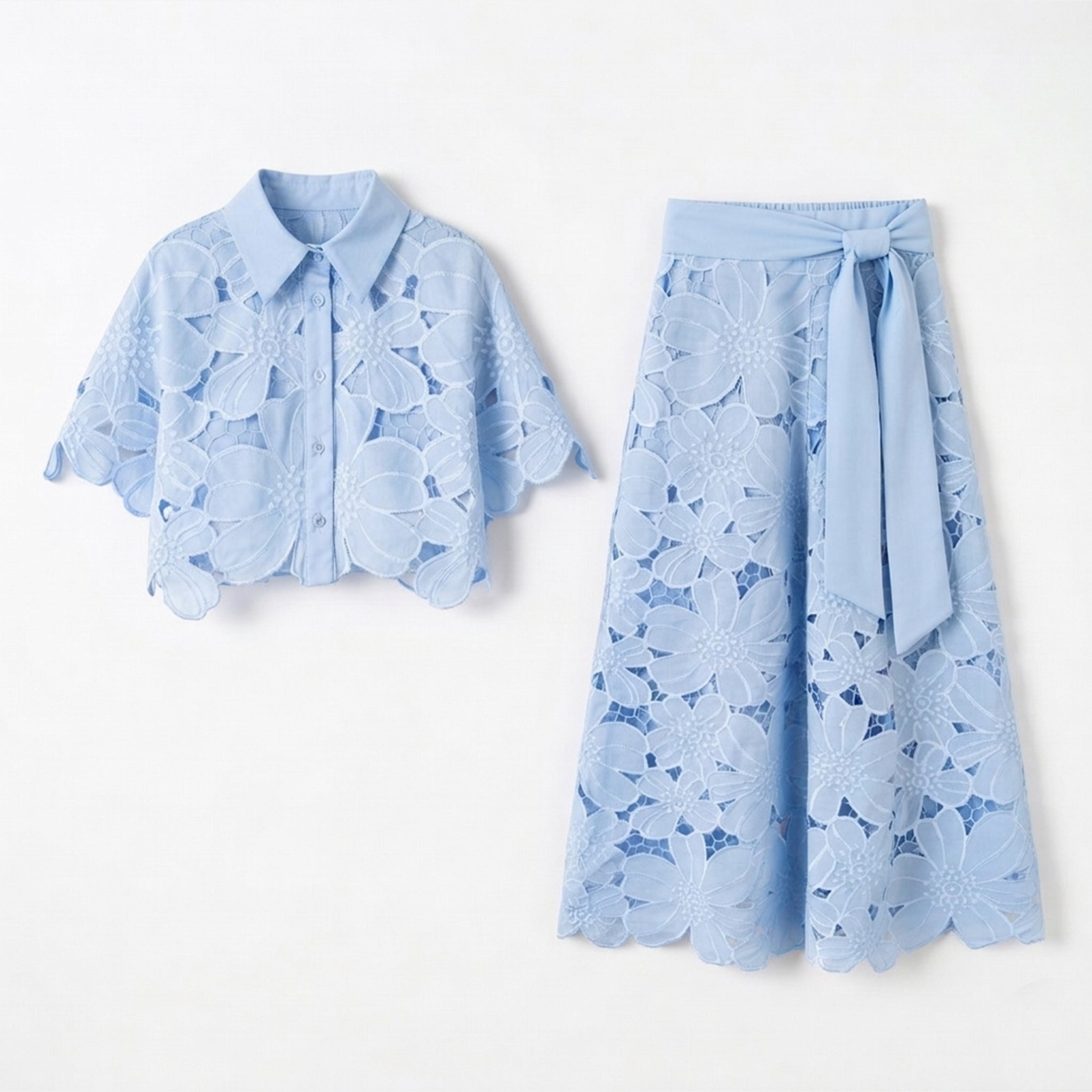 Ensemble de top court en dentelle découpée et pantalon large pour femmes