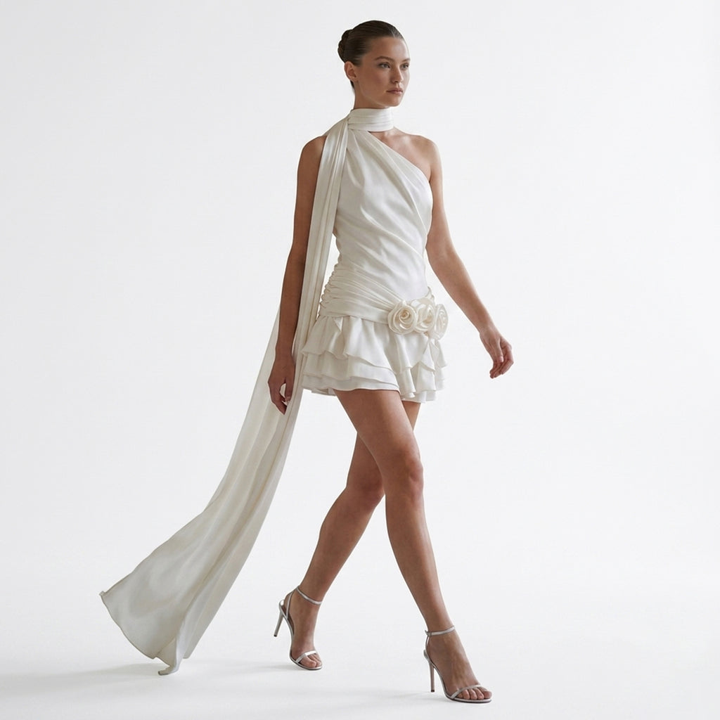 Women's One-Shoulder Satin Mini Dress Cocktail