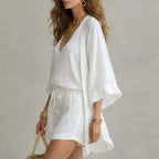 Women's V-Neck Kimono Shorts Set Three-Piece Summer