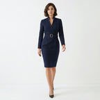 Robe midi fourreau à col montant ceinturée élégante pour femmes